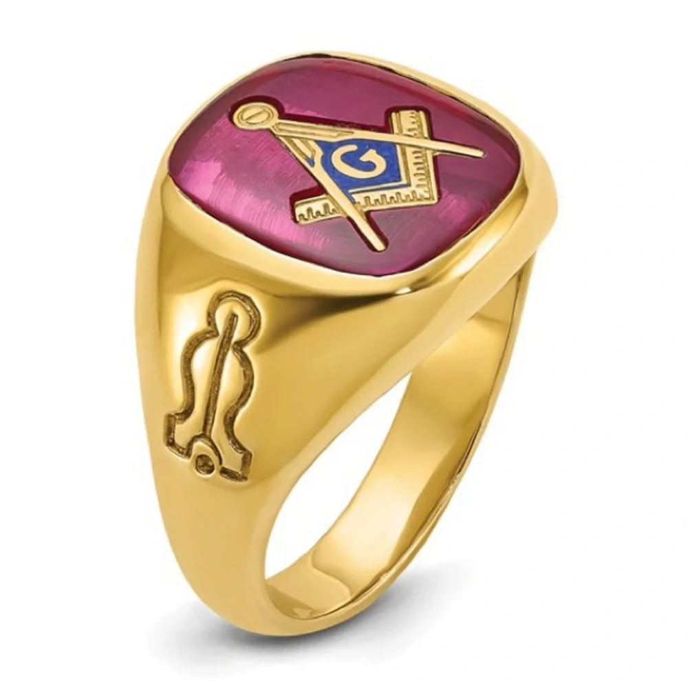IBGoodman 14k Gold Masonic Ring Lab Ruby Blue Lodge Master Mason Men's Size 10